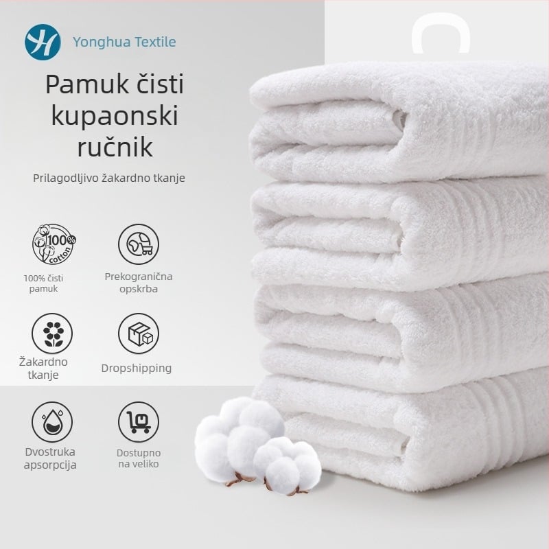 Hotelski ručnik od 100% pamuka, bijeli, debeli, kvadratnog oblika, visoke kvalitete