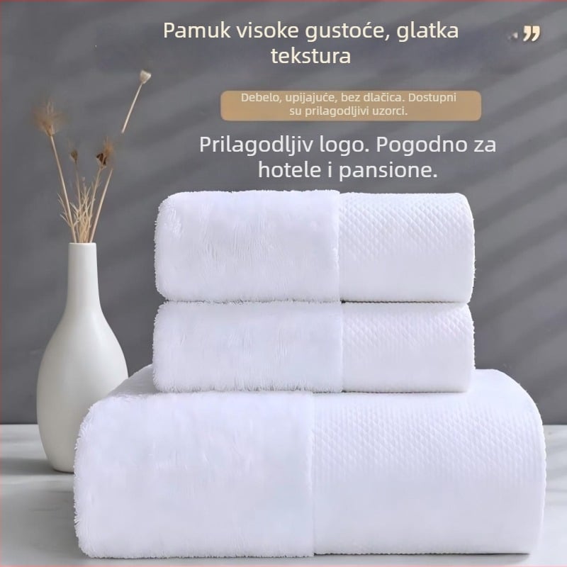 Hotel ručnici od 100% pamuka, bijele, debeli ručnici za lice i za tuširanje, upijajući, bez dlačica