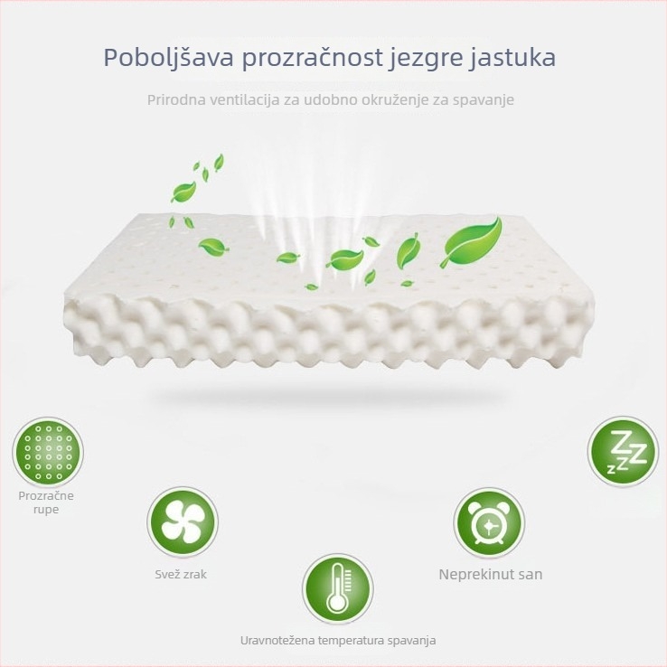 Lateksni jastuk za vrat za odrasle, prozračni pravokutni jastuk s prirodnim lateksom, sadržaj lateksa 80–90%, visina jezgre 5–10 cm, težina 0,5–1,0 kg