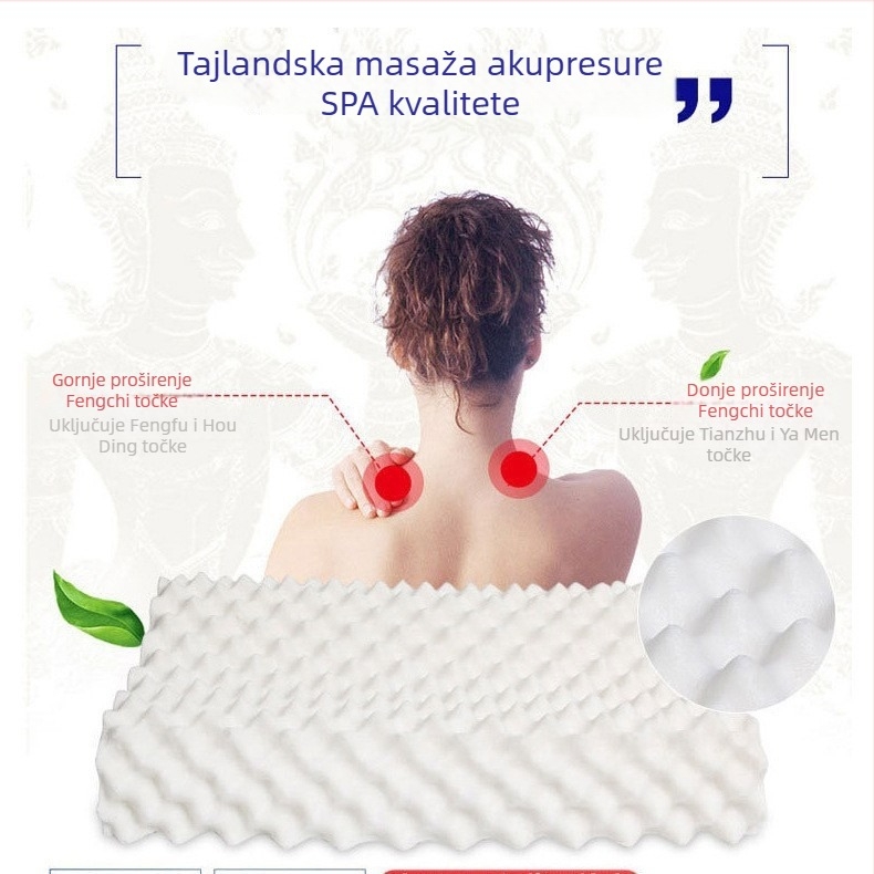 Lateksni jastuk za vrat za odrasle, prozračni pravokutni jastuk s prirodnim lateksom, sadržaj lateksa 80–90%, visina jezgre 5–10 cm, težina 0,5–1,0 kg
