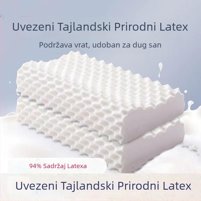 Jastuk od prirodnog lateksa s jezgre lateksa, ergonomska podrška vrata, prozračan pleteni navlaka, visina 10–15 cm.