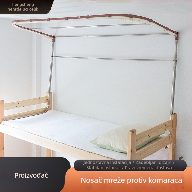 Aluminijski okvir za mrežu protiv komaraca s vodilicom za katove kreveta, internat, montaža bez bušenja, čvrst U-oblik nosača