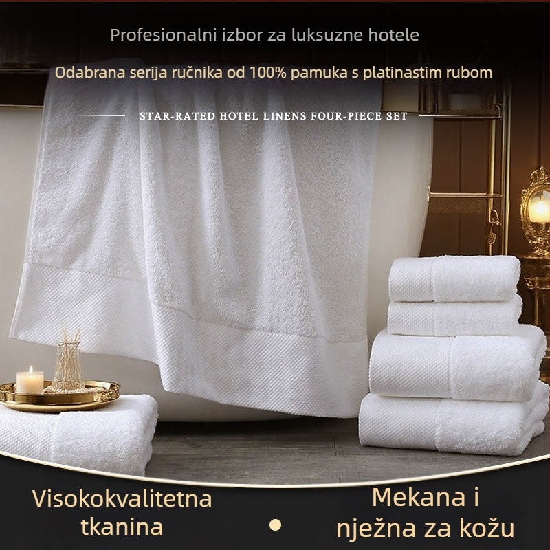 Hotelski ručnik od 100% pamuka za kupaonicu i lice, ekstra debeli, s platinastim satenskim završetkom