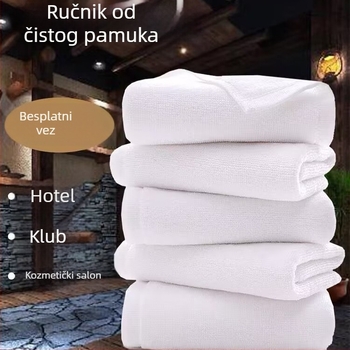 Bijeli hotelski ručnik od pamuka s izvezenim logom, debeli, visoka apsorpcija, 100% pamuk, za hotele, spa i kućnu upotrebu