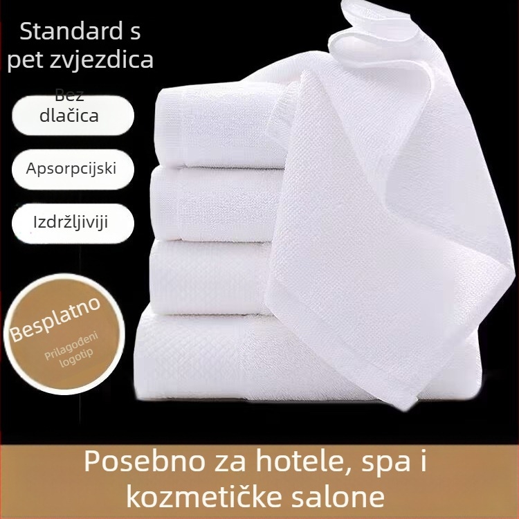 Bijeli hotelski ručnik od pamuka s izvezenim logom, debeli, visoka apsorpcija, 100% pamuk, za hotele, spa i kućnu upotrebu