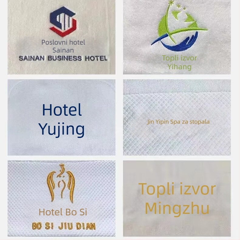 Bijeli hotelski ručnik od pamuka s izvezenim logom, debeli, visoka apsorpcija, 100% pamuk, za hotele, spa i kućnu upotrebu