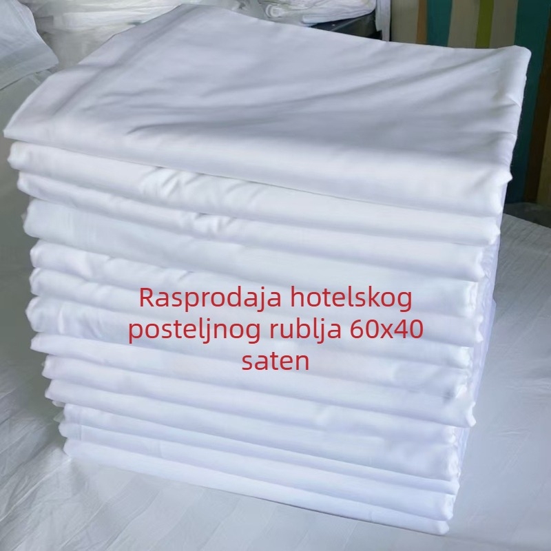 Satenski set plahte od 100% pamuka za hotel i hostel, bijela, debeli materijal, 60s, jednobojno