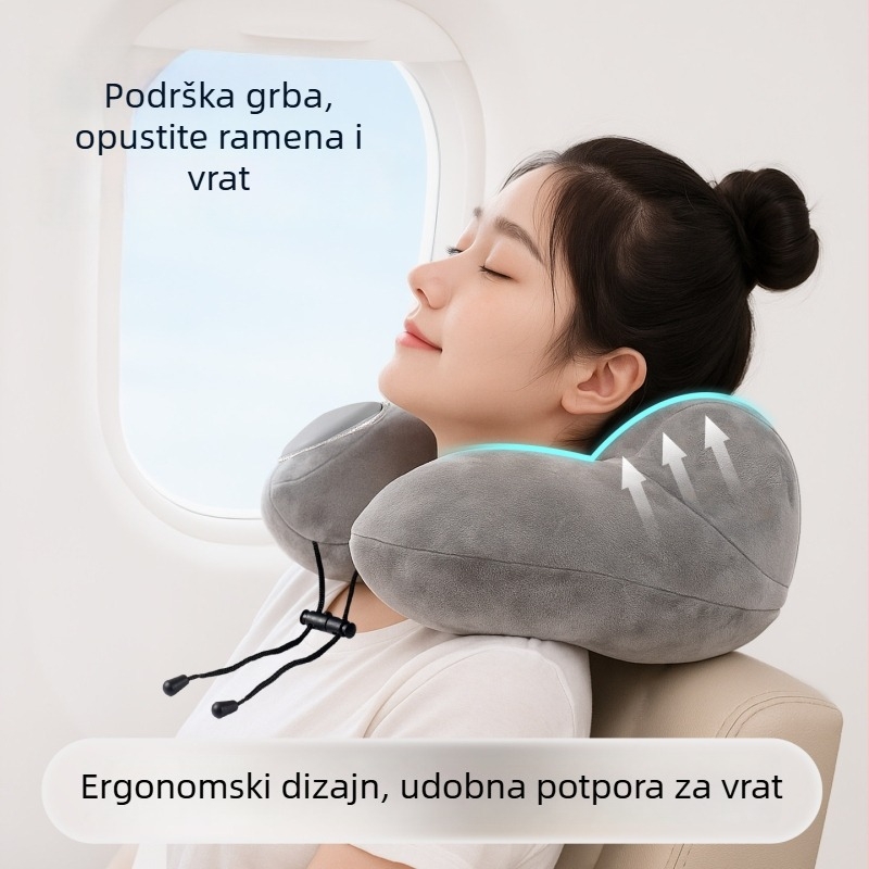 Naduvajuća U-oblikovana jastučnica za putovanje — prenosiva za auto i avion, podrška vratu