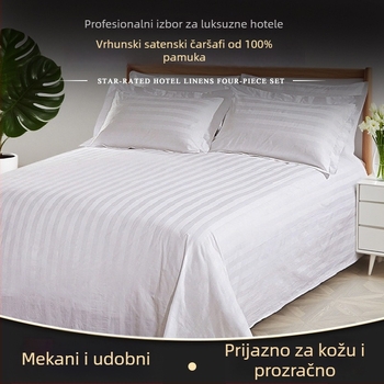 Bijeli pamučni saten posteljni list, za jednokrevetne krevete, 180 cm x 200–220 cm, moderni minimalistički stil