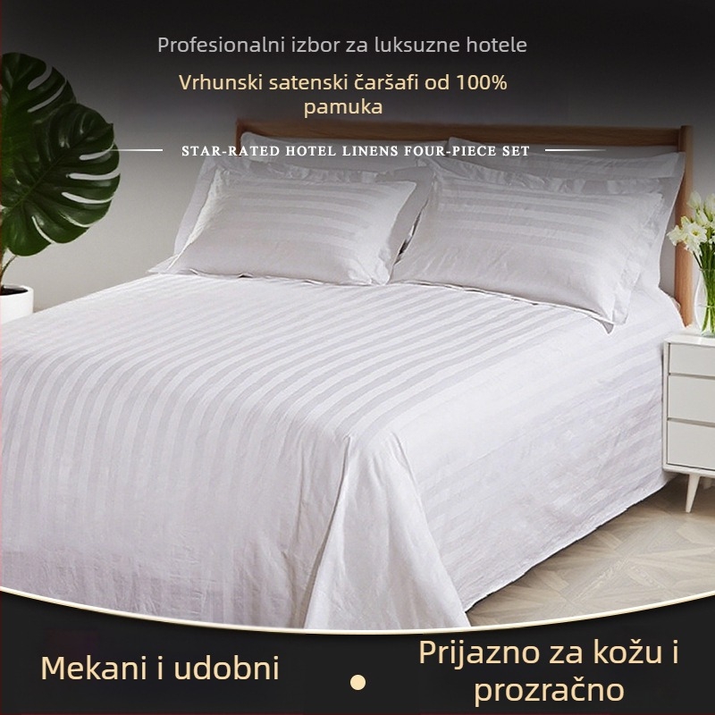 Bijeli pamučni saten posteljni list, za jednokrevetne krevete, 180 cm x 200–220 cm, moderni minimalistički stil