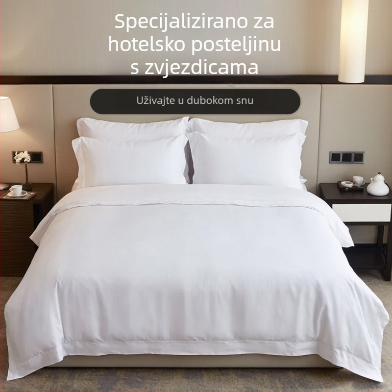 Hotelska navlaka za pokrivač od 80-nitnog pamuk-satena, za jednokrevetni krevet, jednobojna, četverodjelni set