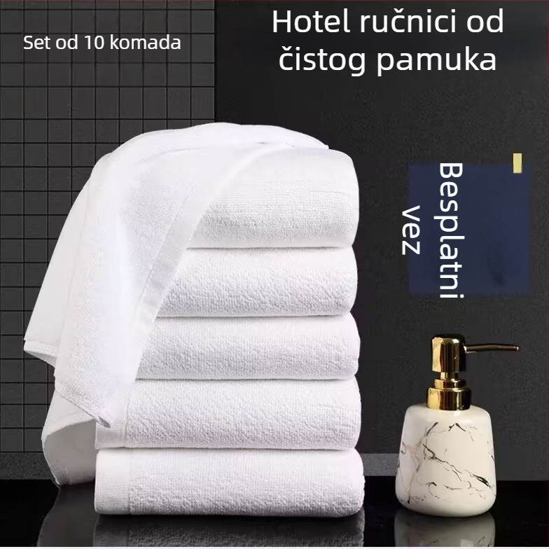 Bijeli ručnik od 100% pamuka, debeo i visoko upijajući, pogodan za hotele, pansione i spa centri, mogućnost personaliziranog izveza