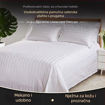 Bijele posteljine od 100% pamuka za hotele i sobe za goste, s 3 cm satenskim trakama, gusto tkane i debeli