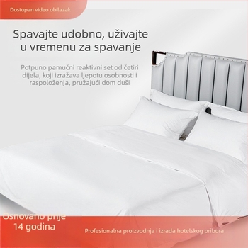 Hotelski četverodjelni set posteljine, 60 niti pamuka, bijeli saten, navlaka za pokrivač i navlake za jastuke, pet zvjezdni stil