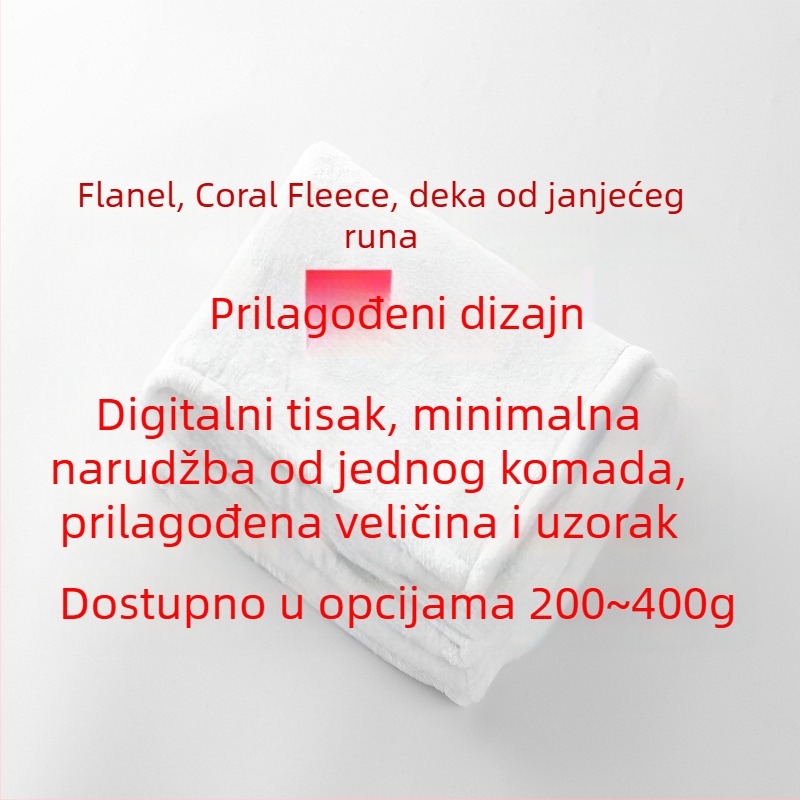 Prilagođena flanel deka s digitalnim printom, crtani motiv, ovčji velur i koralni pliš, za odmor