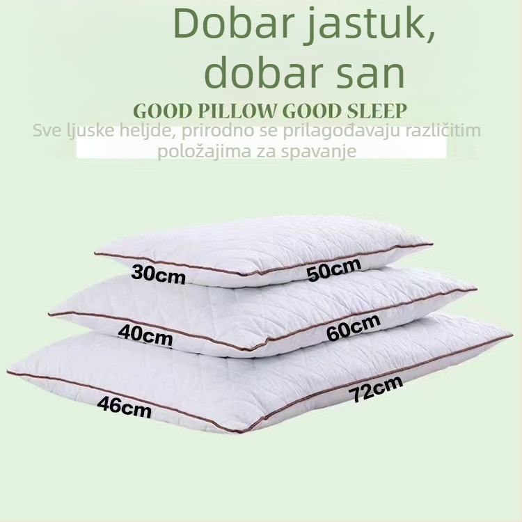 Jastuk od čistog pamuka s punjenjem heljdine ljuspice, tri sloja potpore za vrat, prozračan