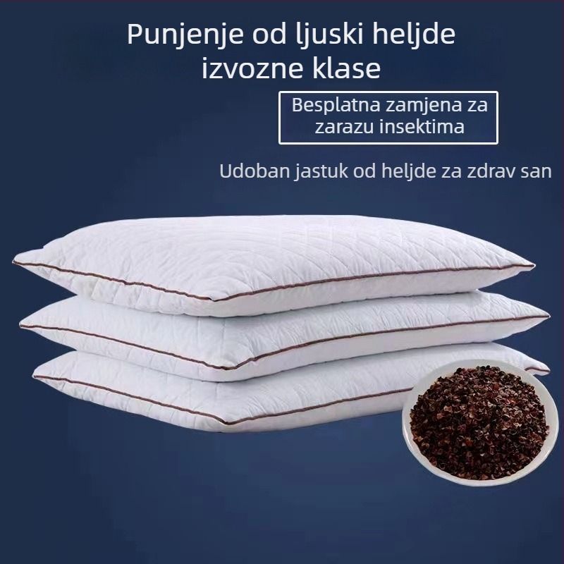 Jastuk od čistog pamuka s punjenjem heljdine ljuspice, tri sloja potpore za vrat, prozračan