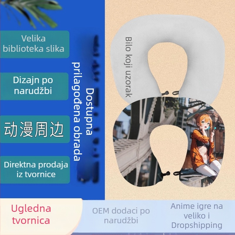 Jastuk za putovanje od memorijske pjene u obliku U, dizajn crtanog lika, prijenosni oslonac za vrat za odrasle, mogućnost prilagođene štampe