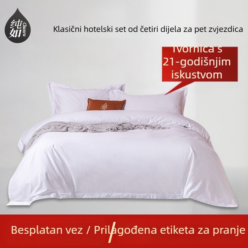 Sea Coral bijeli pamukasti satenski set za krevete, 4-dijelni hotelski set, prilagodljiv