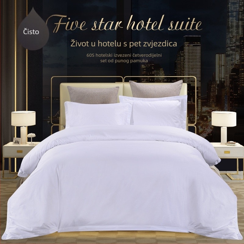 Sea Coral bijeli pamukasti satenski set za krevete, 4-dijelni hotelski set, prilagodljiv