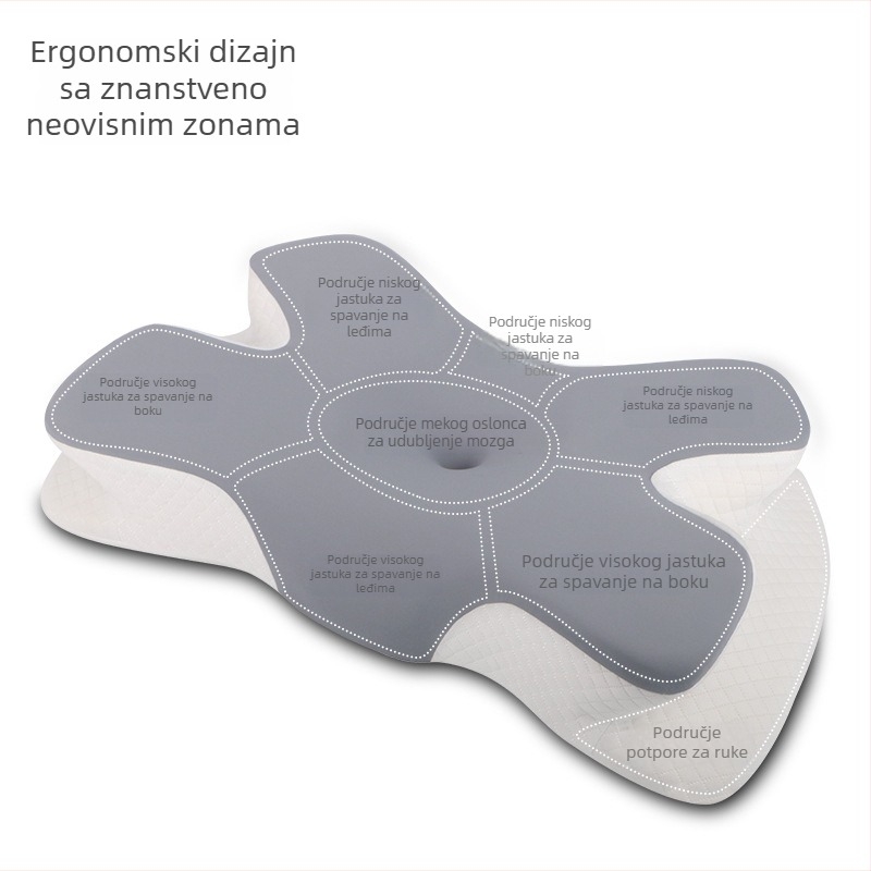 Jastuk od memorijske pjene u obliku leptira, ergonomska potpora vrata, podesiva visina 10–15 cm.