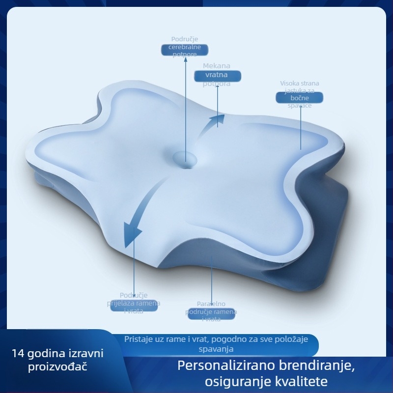 Jastuk od memorijske pjene, oblik leptira, cervikalni jastuk, visina 10–15 cm, težina 0,5–1,0 kg