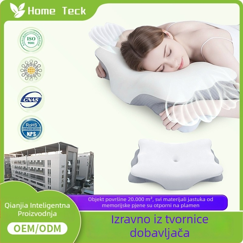 Jastuk za vratnu kralježnicu u obliku leptira Cloud-Wing za spavanje na leđima i na boku, memorijska pjena, zakrivljeni ergonomski dizajn, navlaka Ice Silk