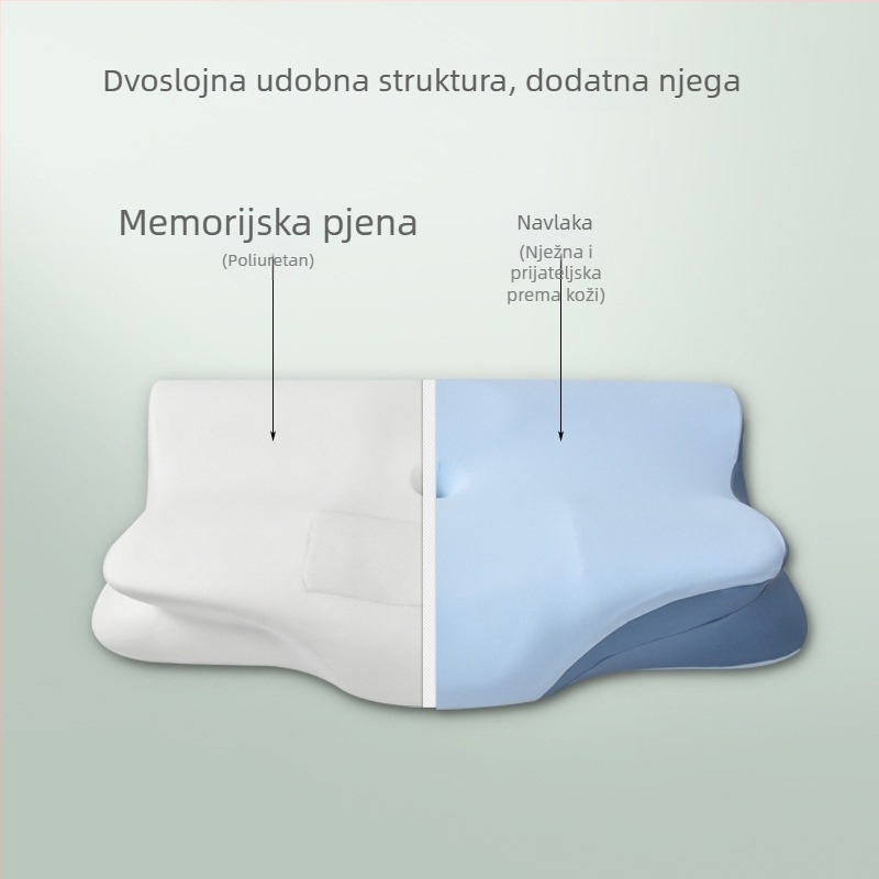 Jastuk od memorijske pjene s sporim odzivom, navlaka od čiste pamuka, podrška vratu