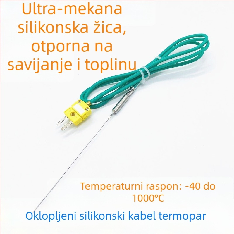 K-tip termopara s oklopljenim kabelom i zelenom silikonskom izolacijom, senzor temperature i mjerni sonda, precizno mjerenje temperature