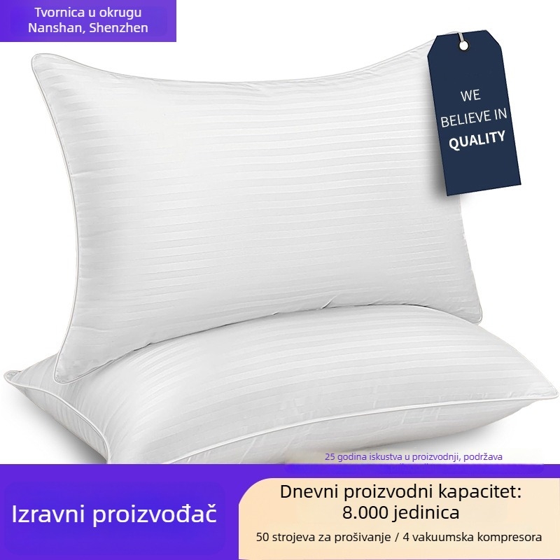 Jastučni jastučić za odrasle s pamuk-saten prugastom materijalom i punjenjem od poliester vlakana, pogodan za kućnu i hotelsku upotrebu