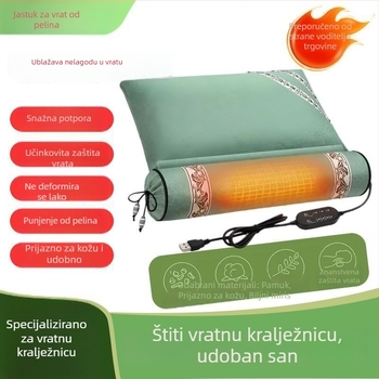 Jastuk za vratnu kralježnicu s mugwortom za kućnu upotrebu, cilindrični jastuk za moksibuciju s punjenjem od mugworta i lišća, električno grijanje, odvojivi i perivi navlaka, grubo platno