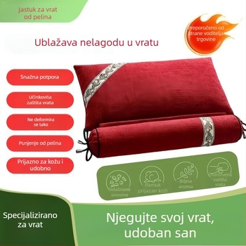 Jastuk za vratnu kralježnicu s mugwortom za kućnu upotrebu, cilindrični jastuk za moksibuciju s punjenjem od mugworta i lišća, električno grijanje, odvojivi i perivi navlaka, grubo platno
