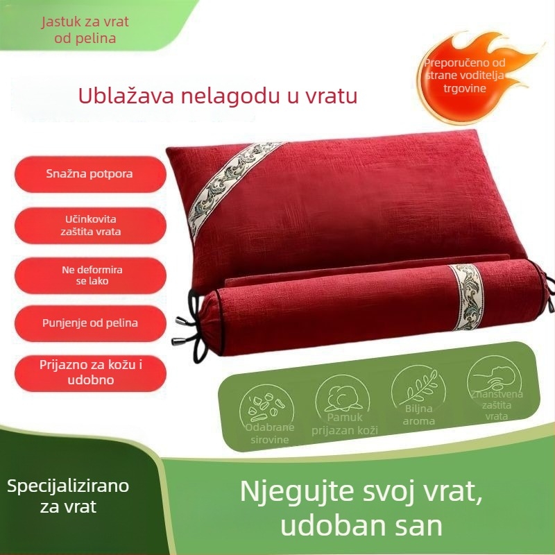 Jastuk za vratnu kralježnicu s mugwortom za kućnu upotrebu, cilindrični jastuk za moksibuciju s punjenjem od mugworta i lišća, električno grijanje, odvojivi i perivi navlaka, grubo platno