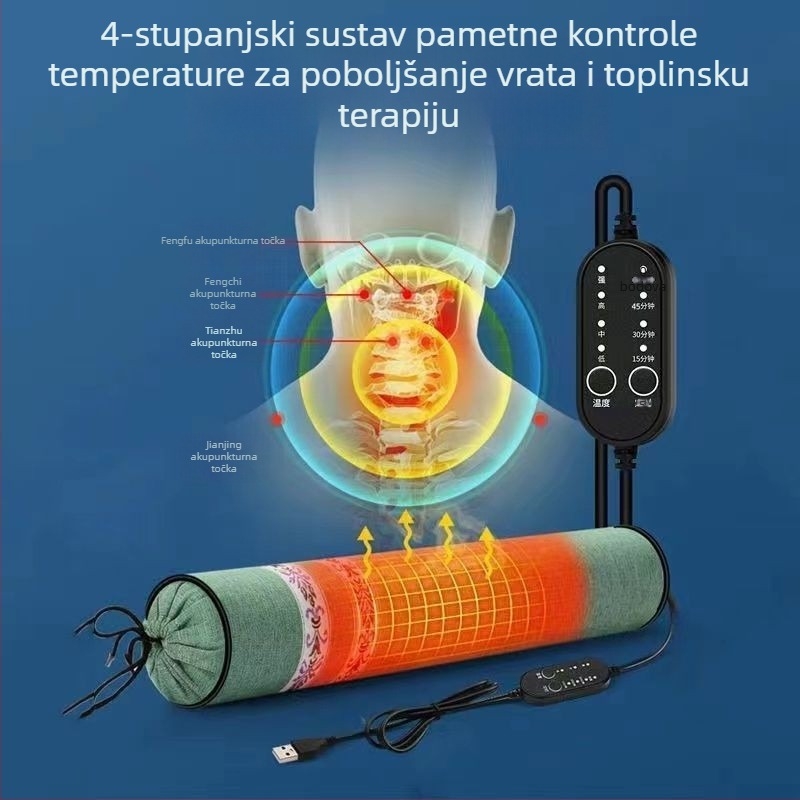 Jastuk za vratnu kralježnicu s mugwortom za kućnu upotrebu, cilindrični jastuk za moksibuciju s punjenjem od mugworta i lišća, električno grijanje, odvojivi i perivi navlaka, grubo platno