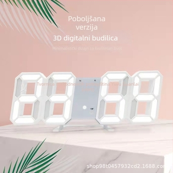 Pametni 3D digitalni budilnik s LED zaslonom, zidni sat, prikaz temperature, velik modern dizajn