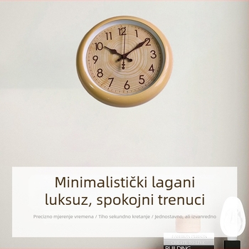 Minimalistički zidni sat s drvenom teksturom, za dnevni boravak i ured, tih rad, montaža bez bušenja