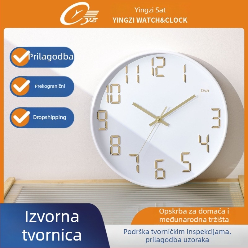 yz 12-inčni zidni sat, promjera 30 cm, tih kvarcni mehanizam, za kućnu upotrebu – dnevni boravak, spavaća soba, radna soba, kuhinja; mogućnost otisaka logotipa; model 3465a