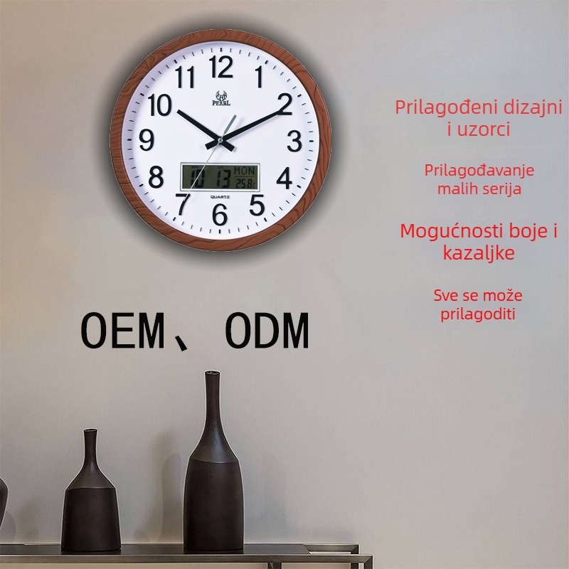 Višenamjenski zidni sat za dnevni boravak, 14 inča, na zid, tiho kvarcni sat, prikaz temperature i kalendar