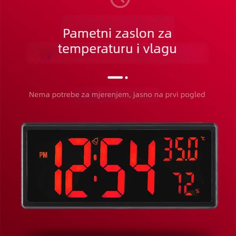Kreativni zidni sat za dnevni boravak s velikim zaslonom, digitalni sat s prikazom temperature i vlage, jednostavan alarm, model 3808L