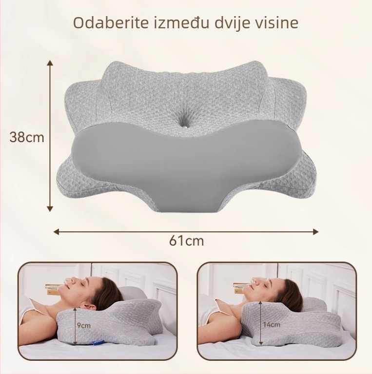 Jastuk od memorijske pjene za potporu vratne kralježnice, ergonomski oblik leptira, za bočno spavanje