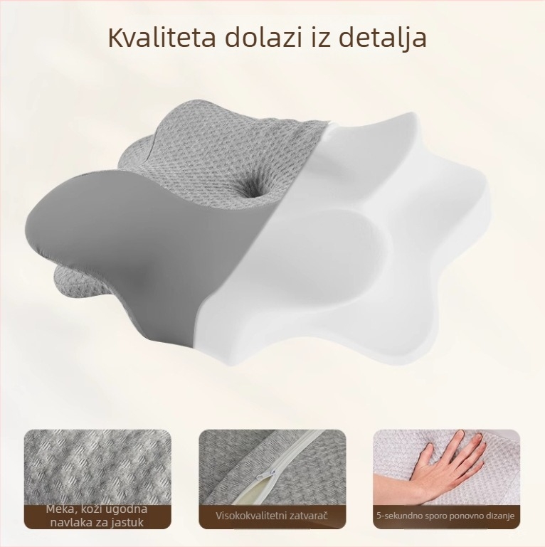 Jastuk od memorijske pjene za potporu vratne kralježnice, ergonomski oblik leptira, za bočno spavanje