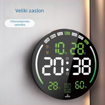 Nothing 8802 LED zidni sat s velikim zaslonom – kružni dnevni boravak sat, termometar, kalendar, alarma i ambijentalno svjetlo