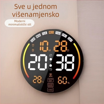 Nothing 8802 LED zidni sat s velikim zaslonom – kružni dnevni boravak sat, termometar, kalendar, alarma i ambijentalno svjetlo