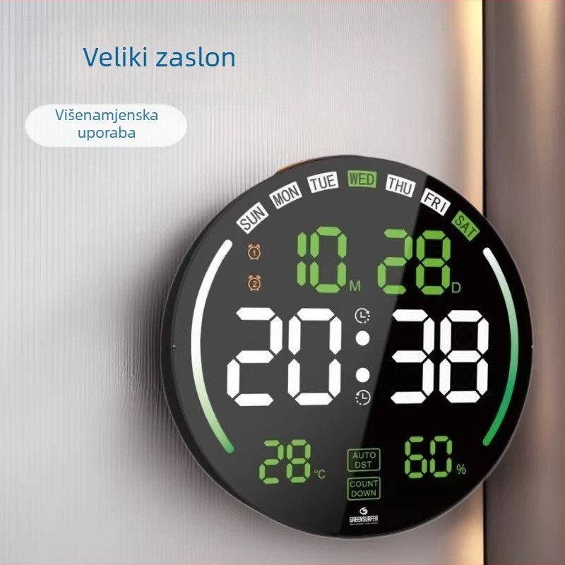 Nothing 8802 LED zidni sat s velikim zaslonom – kružni dnevni boravak sat, termometar, kalendar, alarma i ambijentalno svjetlo