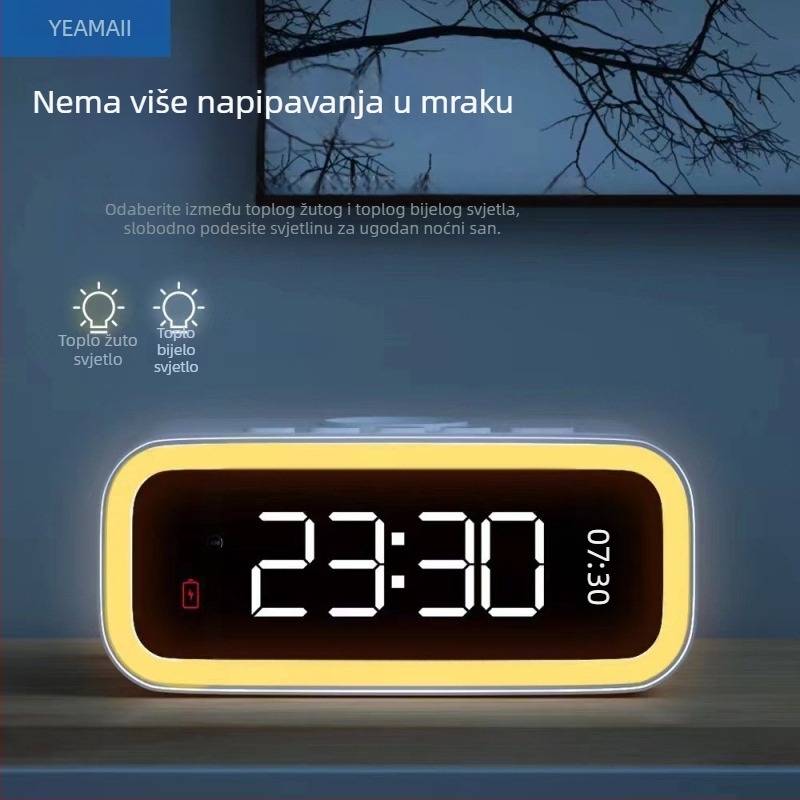Nova sklopiva šest u jednom elektronički sat budilica s bežičnim punjenjem i noćnim svjetlom na noćnom stolu