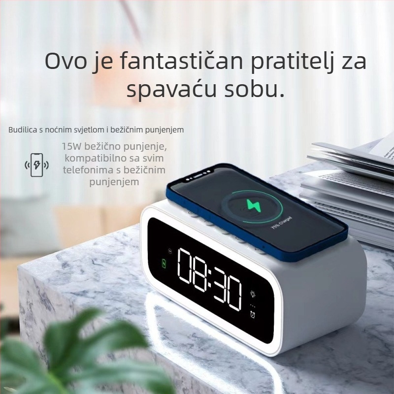 Nova sklopiva šest u jednom elektronički sat budilica s bežičnim punjenjem i noćnim svjetlom na noćnom stolu