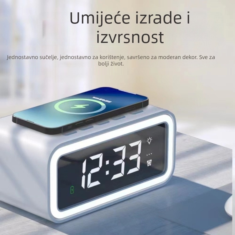 Nova sklopiva šest u jednom elektronički sat budilica s bežičnim punjenjem i noćnim svjetlom na noćnom stolu