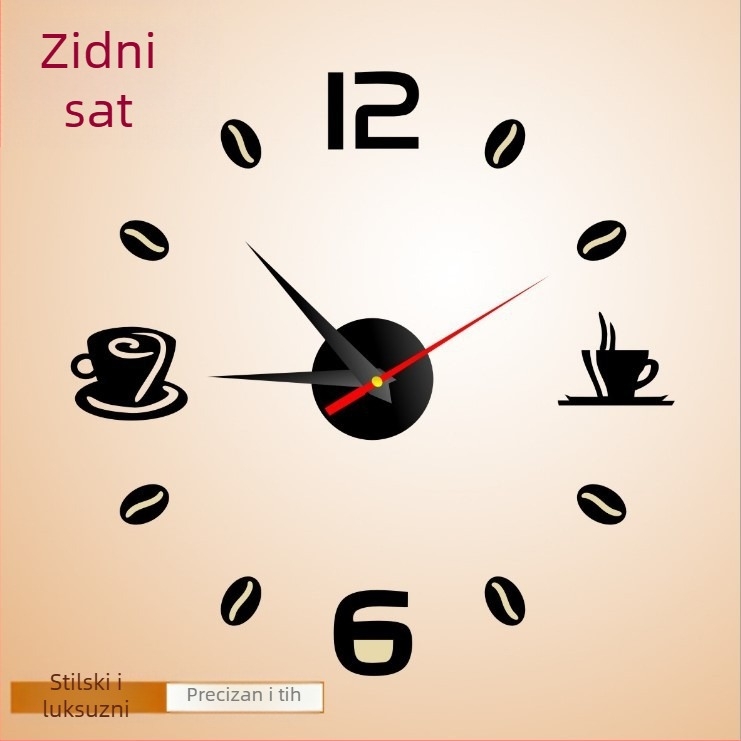 Digitalni zidni sat s temom kave za dnevni boravak — akrilni umjetnički sat, DIY zidna dekoracija