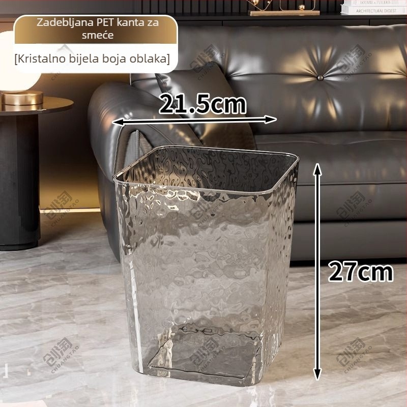 Lagana luksuzna kućna kanta za smeće, nova velika kapaciteta 10 L, prozirna, kvadratnog oblika, bez poklopca, za dnevni boravak, kupaonicu i spavaću sobu
