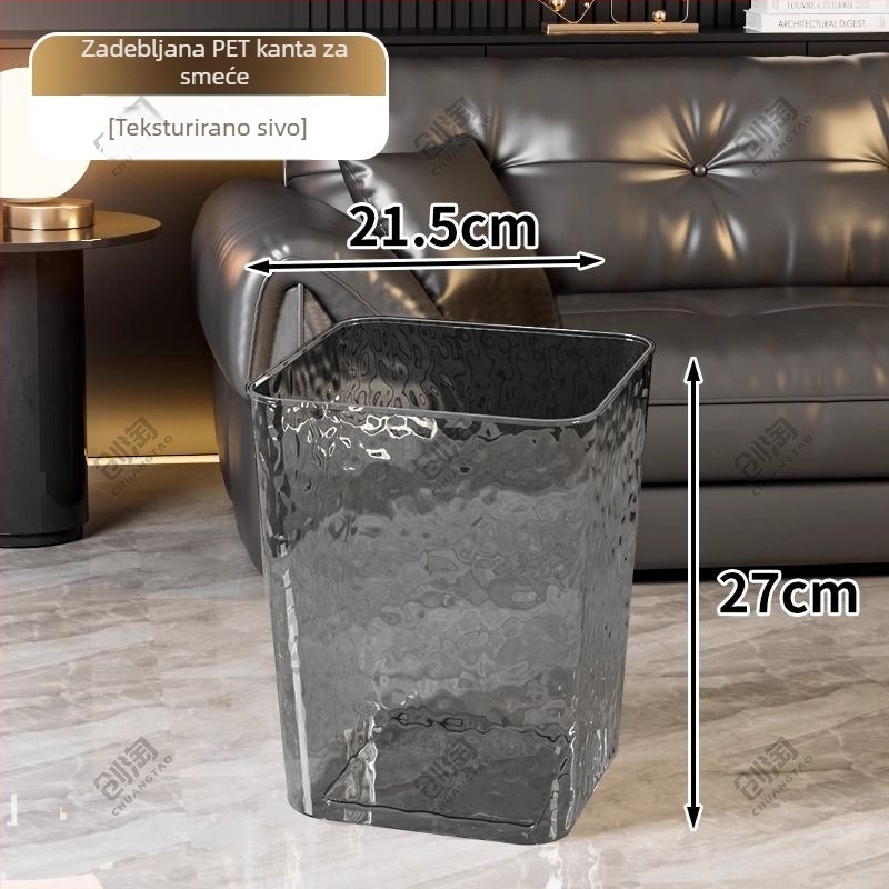 Lagana luksuzna kućna kanta za smeće, nova velika kapaciteta 10 L, prozirna, kvadratnog oblika, bez poklopca, za dnevni boravak, kupaonicu i spavaću sobu
